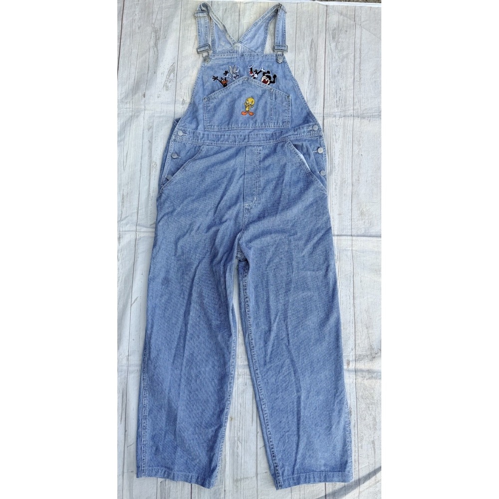 Warner Bros Looney Tunes Adults Bugs Bunny Tweety Denim Overalls Bib Y2K Vtg XL